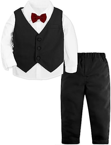 mintgreen Baby Anzug Junge, 3 Stück Gestreift Outfit Hochzeit Gentleman Kleiderset Lange Ärmel Hemd + Weste + Hosen + Krawatte, Vollkommen Schwarz, 18-24 Monate, 90 von mintgreen