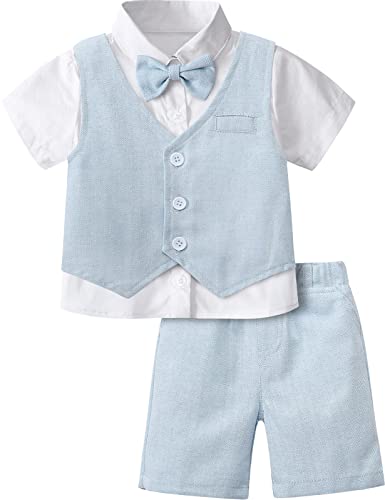 mintgreen Baby Anzug Junge, Hochzeit Tauf Kurzarm Kleidung, Hellblau, 12-18 Monate, 80 von mintgreen