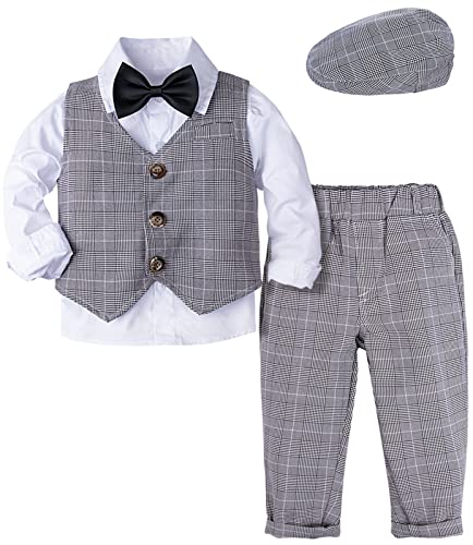 mintgreen Baby Anzug Junge, Hochzeit Taufe Smoking Gentleman Outfits mit Kappe, Graues Plaid, 2-3 Jahre, 100 von mintgreen