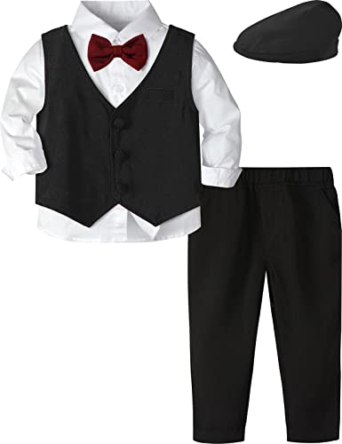 mintgreen Baby Anzug Junge, Hochzeit Taufe Smoking Gentleman Outfits mit Kappe, Schwarz, 18-24 Monate, 90 von mintgreen