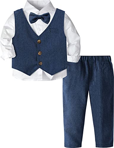 mintgreen Baby Anzug Junge, Kleinkind Hochzeit Outfit Gentleman Lange Ärmel Kleiderset, Blau, 18-24 Monate, 90 von mintgreen