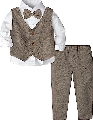 mintgreen Baby Anzug Junge, Kleinkind Hochzeit Outfit Gentleman Lange Ärmel Kleiderset, Khaki, 4-5 Jahre, 120 von mintgreen