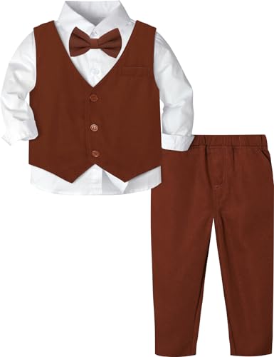 mintgreen Baby Anzug Junge, Kleinkind Taufe Outfit Gentleman Kleidungsset Lange Ärmel Shirt, Braun, 2-3 Jahre, 100 von mintgreen