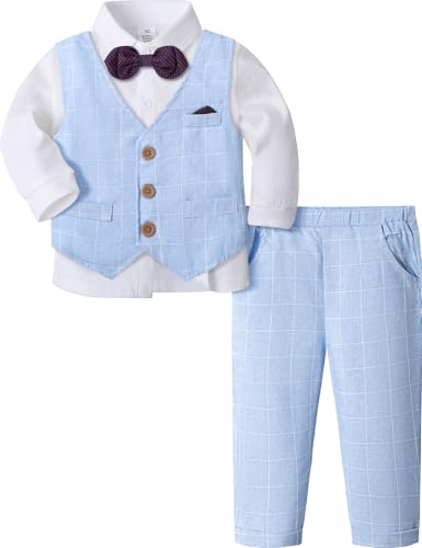 mintgreen Baby Anzug Junge, Kleinkind Taufe Outfit Gentleman Kleidungsset Lange Ärmel Shirt, Hellblau, 104-110, Tag 120 von mintgreen