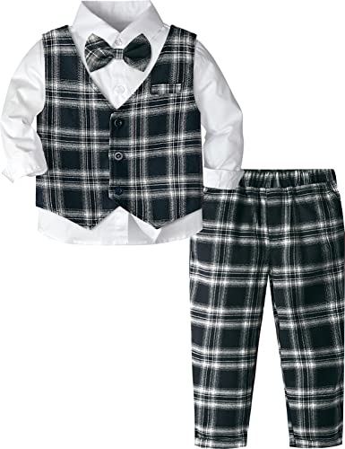 mintgreen Baby Anzug Junge, Kleinkind Taufe Outfit Gentleman Kleidungsset Lange Ärmel Shirt, Marine Plaid, 12-18 Monate, 80 von mintgreen