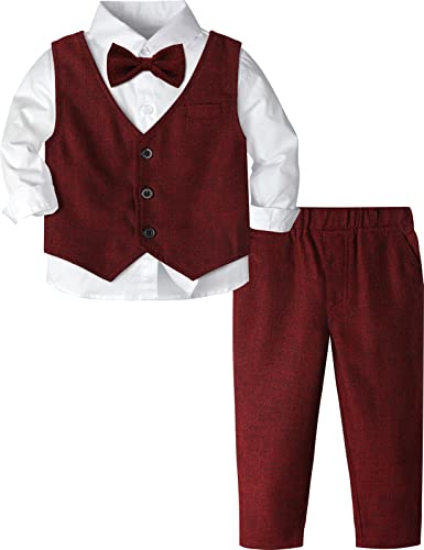 mintgreen Baby Anzug Junge, Kleinkind Weihnachten Outfit Gentleman Lange Ärmel Kleiderset, Rot, 12-18 Monate, 80 von mintgreen