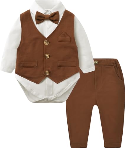 mintgreen Baby Anzug Junge Hochzeit, Gentleman Taufanzug Body Weste Bekleidungssets, Braun, 6-9 Monate, 70 von mintgreen