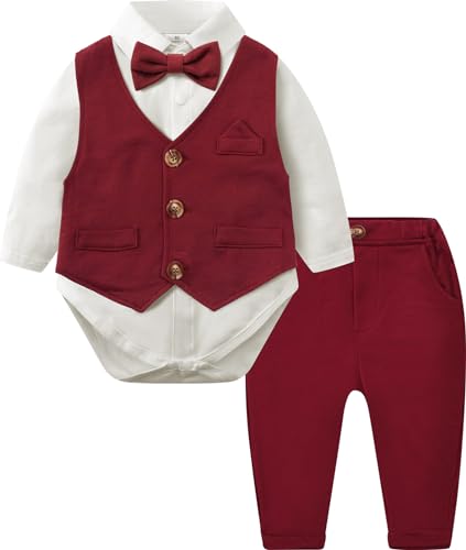 mintgreen Baby Anzug Junge Hochzeit, Gentleman Weihnachten Body Weste Bekleidungssets, Burgunderrot, 6-9 Monate, 70 von mintgreen