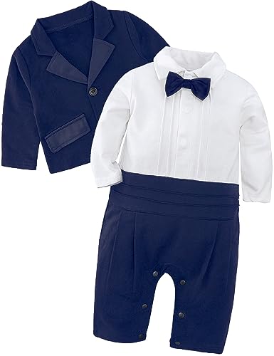 mintgreen Baby Anzug Junge Hochzeit, Kleinkind Gentleman Blazer Strampler Fliege Outfits, Marineblau, 12-18 Monate, 90 von mintgreen