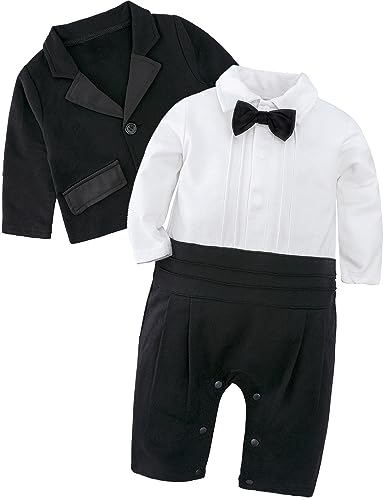 mintgreen Baby Anzug Junge Hochzeit, Kleinkind Gentleman Blazer Strampler Fliege Outfits, Schwarz, 6-9 Monate, 70 von mintgreen