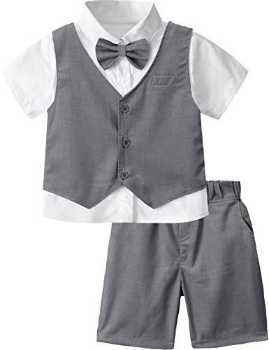 mintgreen Baby Anzug Junge Hochzeit, Tauf Outfit Weste Set, Grau, 2-3 Jahre, 100 von mintgreen