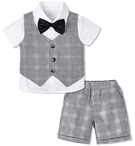 mintgreen Baby Anzug Junge Hochzeit, Tauf Outfit Weste Set, Grau Kariert, 12-18 Monate, 80 von mintgreen