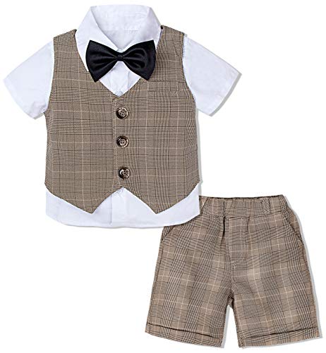 mintgreen Baby Anzug Junge Hochzeit, Tauf Outfit Weste Set, Khaki Kariert, 5-6 Jahre, 130 von mintgreen