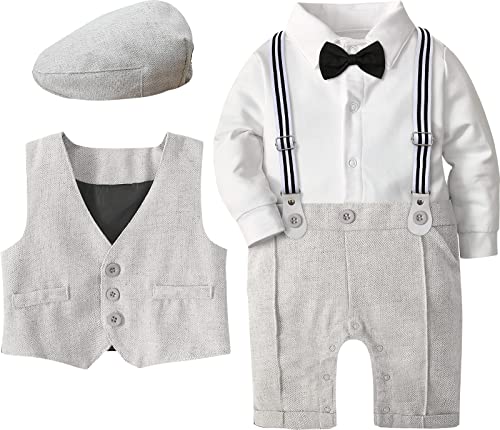 mintgreen Baby Gentleman Strampler Hochzeit Bodysuit mit Baskenmützen, Hellgrau, 12-18 Monate, 90 von mintgreen