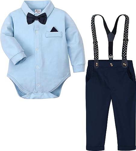 mintgreen Baby Junge Anzug Strampler Outfit Bodysuit Gentleman Hochzeit Shirt Set, Blau, 12-18 Monate, 90 von mintgreen