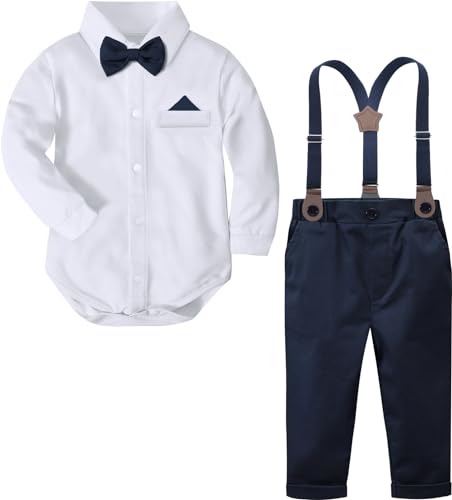 mintgreen Baby Junge Anzug Strampler Outfit Bodysuit Gentleman Hochzeit Shirt Set, Weiß & Blau, 9-12 Monate, 80 von mintgreen