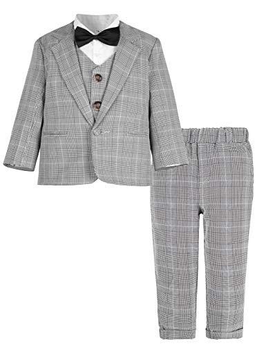 mintgreen Baby Junge Blazer Anzüge Formell Hochzeit Weste Outfit Krawatte Satz, Grau Plaid, 3-4 Jahre, 110 von mintgreen