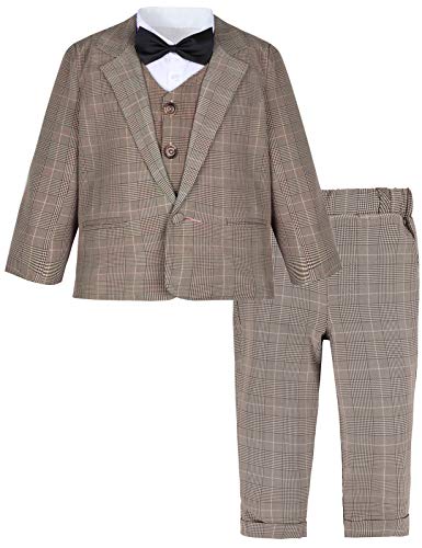 mintgreen Baby Junge Blazer Anzüge Formell Hochzeit Weste Outfit Krawatte Satz, Khaki Plaid, 12-18 Monate, 80 von mintgreen