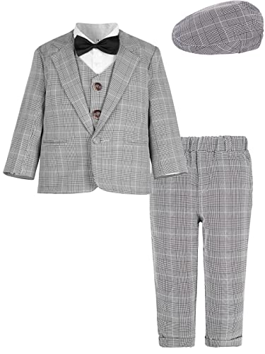 mintgreen Baby Junge Formal Hochzeit Anzüge Taufe Tuxedo Blazer Outfit 5PCS Satz, Grau Plaid, 12-18 Monate, 80 von mintgreen