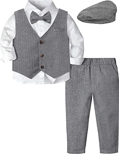 mintgreen Baby Junge Gentleman Kleidung Set mit Retro Hut, Dunkelgrau, 2-3 Jahre, 100 von mintgreen