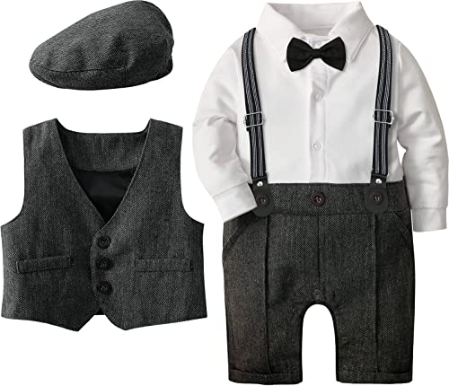 mintgreen Baby Junge Kleidung Set Party Passen mit Retro Hut, Dunkelgrau, 3-6 Monate, 60 von mintgreen