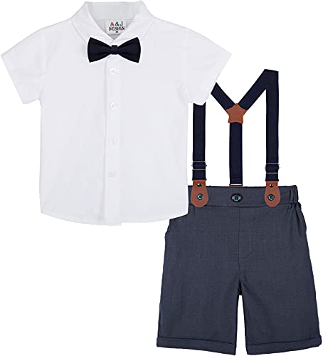 mintgreen Baby Jungen Anzüge, Kinder Weiß Hemd Hose Taufe Zeremonie Outfit Kurzarm Kleider mit Straps, 3-4 Jahre von mintgreen