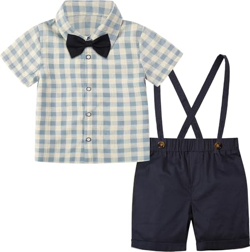 mintgreen Baby Jungen Anzüge, Neugeborenes Hemd Hose Taufe Gentleman Outfit Kurzarm Passen mit Straps, Blaues Gitter, 80-86, 80 mintgreen Baby Jungen Anzüge, Neugeborenes Hemd Hose Taufe Gentleman Outfit Kurzarm Passen mit Straps, Blaues Gitter, 80-86, 80 von mintgreen