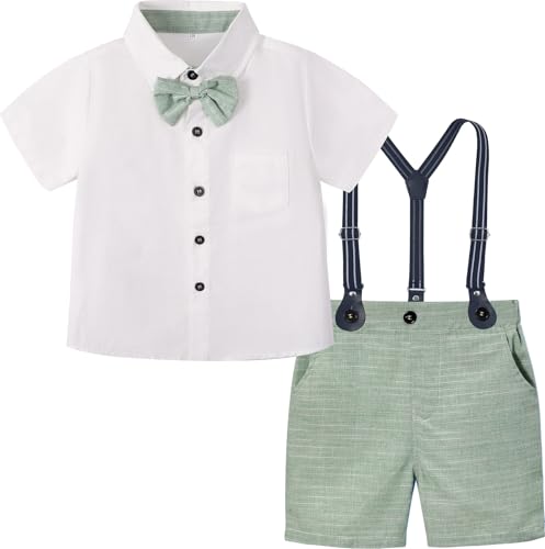 mintgreen Baby Jungen Anzüge, Neugeborenes Hemd Hose Taufe Gentleman Outfit Kurzarm Passen mit Straps, Lichtgrün, 80-86, 80 von mintgreen