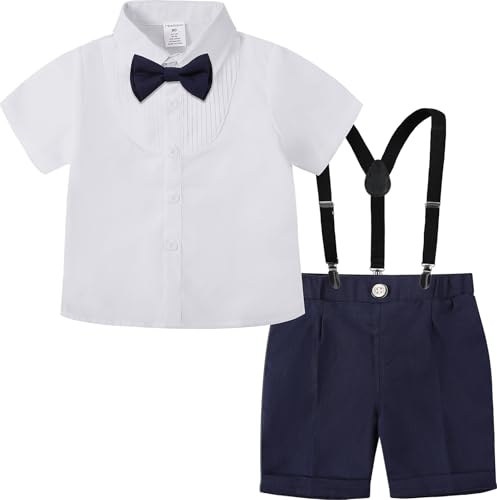 mintgreen Baby Jungen Anzüge, Neugeborenes Kurzarm Faltetes Hemd Hose Taufe Gentleman Outfit Set，Marineblau, 86-92, 90 von mintgreen