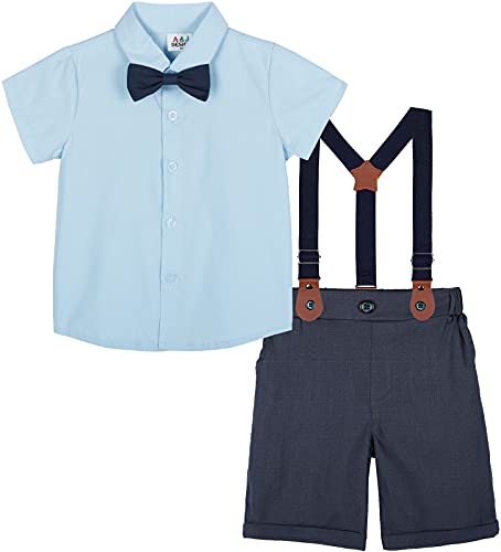 mintgreen Baby Jungen Anzüge, Säugling Solide Hemd Hose Sommer Geburtstag Hochzeit Passen mit Straps, Blau, 18-24 Monate von mintgreen