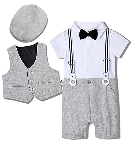 mintgreen Baby Jungen Gentleman Anzug Strampler mit Fliege + Weste + Mütze 3tlg Bekleidungssets, Grau, 3-6 Monate, 60 von mintgreen