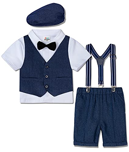 mintgreen Baby Jungen Kurzarm Gentleman Overall Set mit Mütze, Blau, 1-2 Jahre, 90 von mintgreen