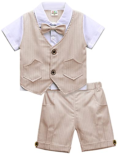 mintgreen Baby Jungs Herren Smoking Anzug Zwei Stücke Kurzarm Outfit Sets, Braun, 3-4 Jahre von mintgreen