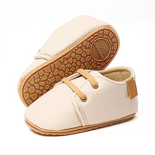 mintgreen Baby Schuhe Jungen Mädchen Sneaker Anti-Rutsch Oxford Loafer Flats Säugling Kleinkind PU Leder Weiche Sohle, Beige, 6-12 Monate, 2 von mintgreen