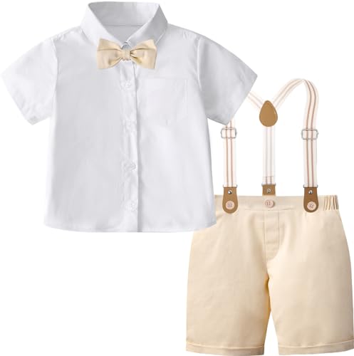mintgreen Baby Boys Suit, Kids Wedding Gentleman Bow Tie Short Sleeve Outfit Set, Light Khaki, 3-4 Years, 110 von mintgreen