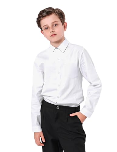 mintgreen Hemd Kinder Jungen,Button Down Baumwolle Formal Kleid Solide Lange Ärmel Kleidung, Weiß, 140-146 von mintgreen