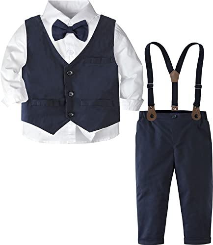 mintgreen Junge Kleidung Formal Hochzeit Anzug Gentleman Weste Outfit Taufe Hosenträger Fliege Satz, Marine, 3-4 Jahre, 110 von mintgreen