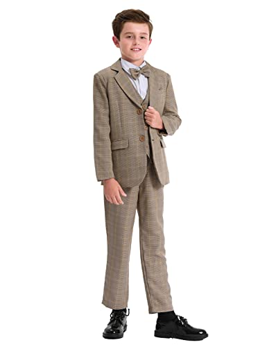 mintgreen Jungen Anzug Blazer Kinder Formal Hochzeit Outfits Gentleman Tuexdo Sätze, Khaki Kariert, 10-11 Jahre, 150 von mintgreen