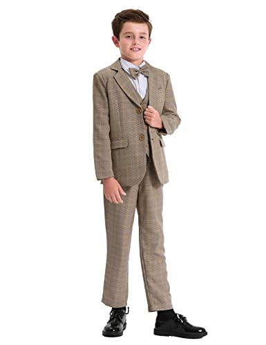 mintgreen Jungen Anzug Blazer Kinder Formal Hochzeit Outfits Gentleman Tuexdo Sätze, Khaki Kariert, 5-6 Jahre, 120 von mintgreen