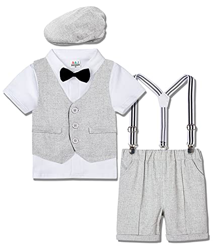 mintgreen Baby Jungen Overall Outfit Set mit Flat Cap für Kleinkinder, Grau, 1-2 Jahre, 90 von mintgreen