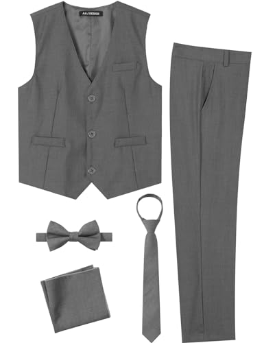 mintgreen Kinderanzug Set Jungen, Hochzeits-Outfit Festlich Formal Pagenkopf Abschlussball Weste & Hose, Hellgrau, 122-128, Tag 7 von mintgreen