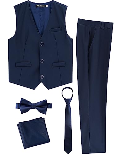 mintgreen Kinderanzug Set Jungen, Hochzeits-Outfit Festlich Formal Pagenkopf Abschlussball Weste & Hose, Marineblau, 128-134, Tag 8 von mintgreen