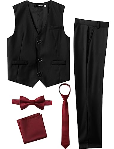 mintgreen Kinderanzug Set Jungen, Hochzeits-Outfit Festlich Formal Pagenkopf Abschlussball Weste & Hose, Schwarz, 128-134, Tag 8 von mintgreen