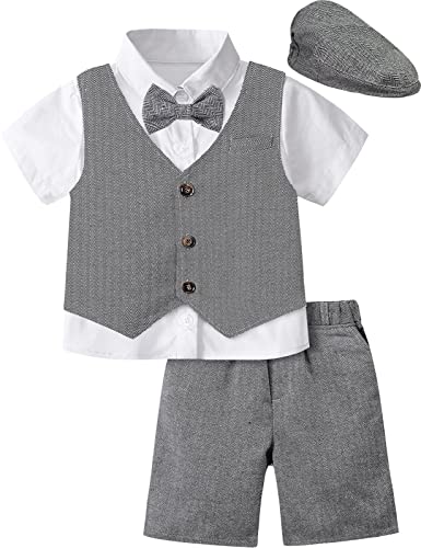 mintgreen Neugeborene Junge Taufe Outfit mit Hut Smoking Anzug 4er Setz, Grauschwarz, 12-18 Monate, 80 mintgreen Neugeborene Junge Taufe Outfit mit Hut Smoking Anzug 4er Setz, Grauschwarz, 12-18 Monate, 80 von mintgreen