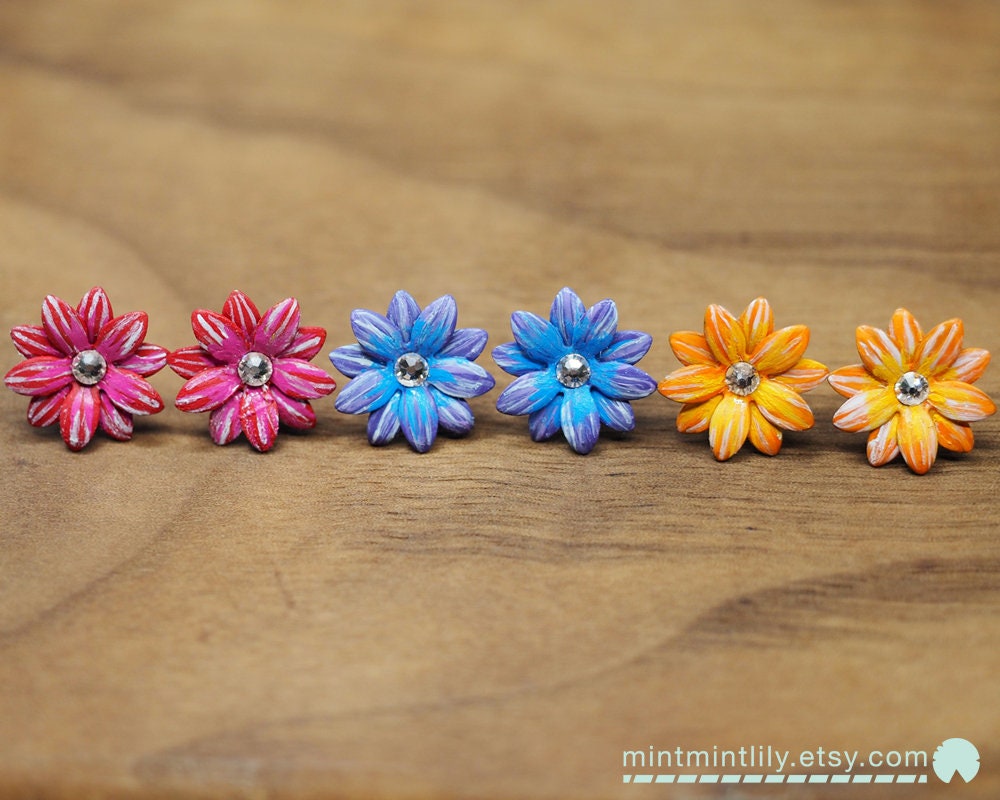 Gerbera Gänseblümchen Ohrringe Handgemachte Herbst Blumen Ohrstecker Vergoldete Sterling Silber Gerbera Gänseblümchen Ohrringe Handgemachte Herbst Blumen Ohrstecker Vergoldete Sterling Silber von mintmintlily