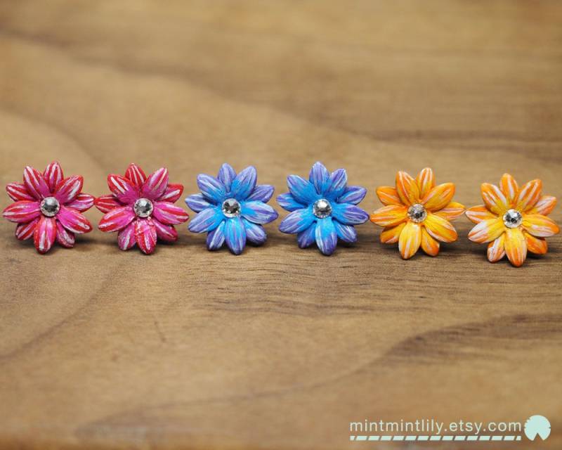 Gerbera Gänseblümchen Ohrringe Handgemachte Herbst Blumen Ohrstecker Vergoldete Sterling Silber Gerbera Gänseblümchen Ohrringe Handgemachte Herbst Blumen Ohrstecker Vergoldete Sterling Silber von mintmintlily