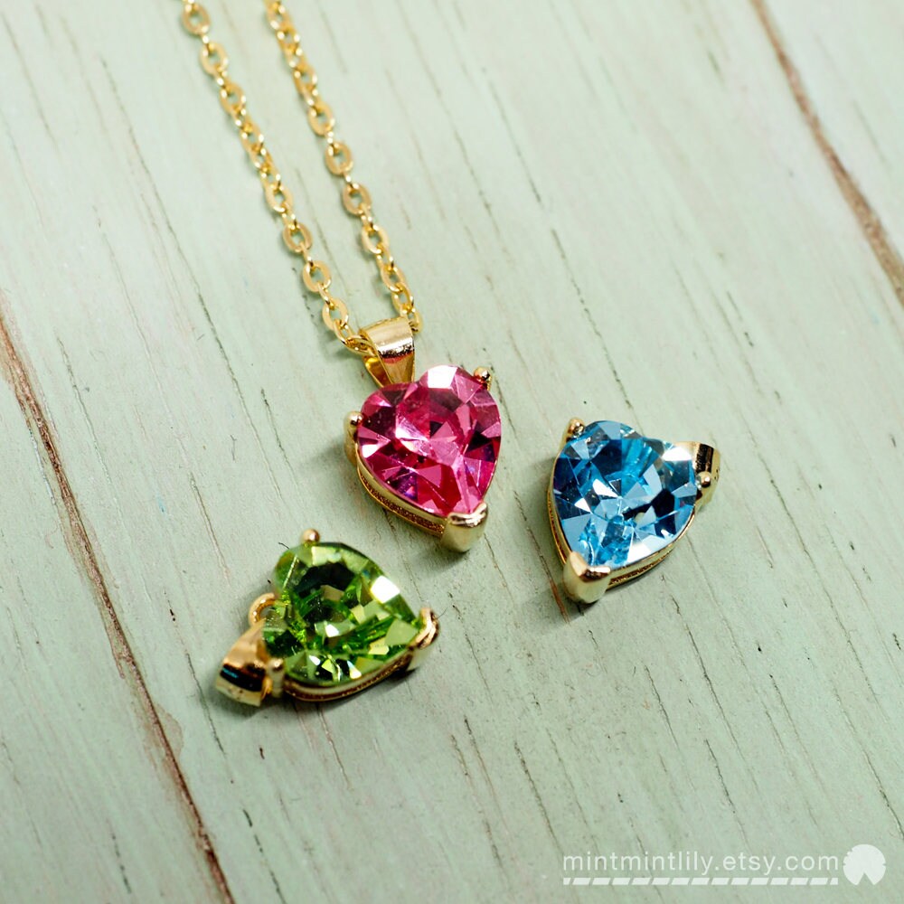 Herz-Kristall-Gold-Anhänger-Halskette Rosé-Rosa; Himmelblau; Peridot Grün ~ Gold Über Sterling Silber Geschenk Freundin Vintage Kristall Herz-Kristall-Gold-Anhänger-Halskette Rosé-Rosa; Himmelblau; Peridot Grün ~ Gold Über Sterling Silber Geschenk Freundin Vintage Kristall von mintmintlily