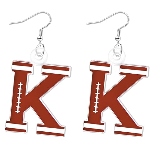 Mintolex Fußball-Anfangsbuchstaben-Ohrringe für Damen und Herren, Acryl, Buchstabe A-Z, baumelnde Ohrringe, personalisierbar, Alphabet, Sportschmuck, Acryl, Kein Edelstein von mintolex