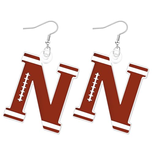 Mintolex Fußball-Anfangsbuchstaben-Ohrringe für Damen und Herren, Acryl, Buchstabe A-Z, baumelnde Ohrringe, personalisierbar, Alphabet, Sportschmuck, Acryl, Kein Edelstein von mintolex