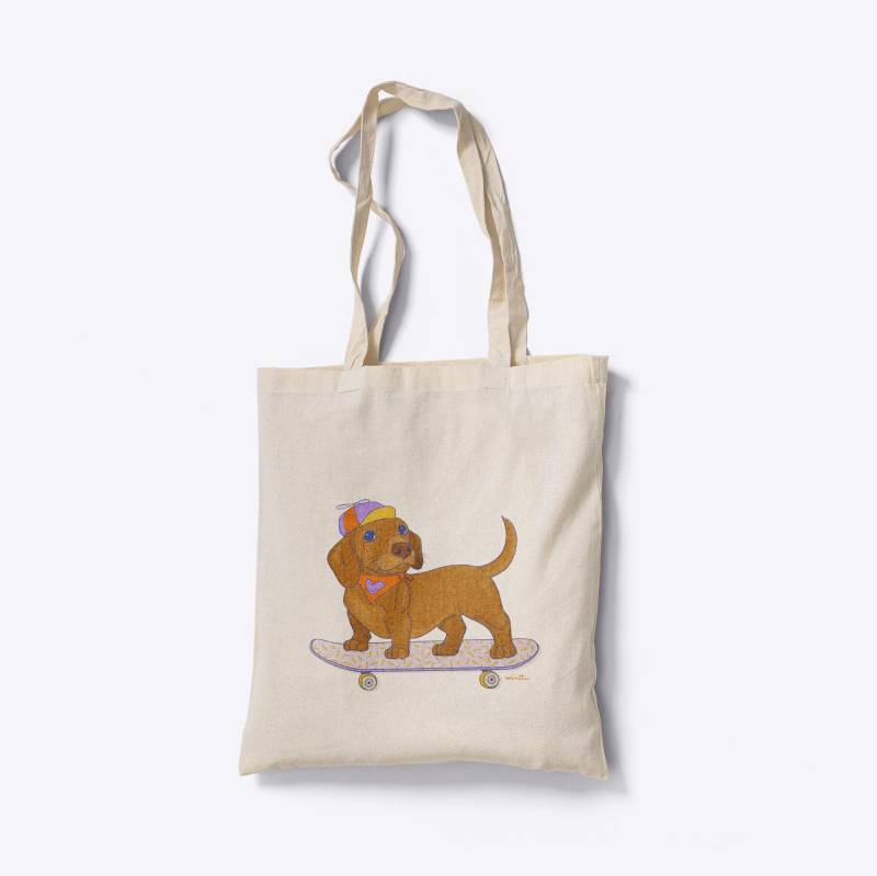 Stoffbeutel "Good Boy" - Süßer Jutebeutel Dackel Tragetasche Stofftasche Skateboard Hund 100% Baumwolle Stoffbeutel "Good Boy" - Süßer Jutebeutel Dackel Tragetasche Stofftasche Skateboard Hund 100% Baumwolle von minttuminttu